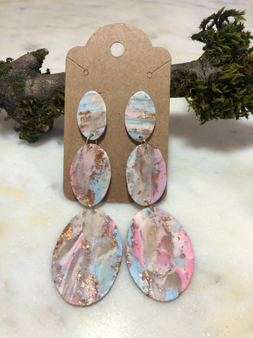 Southwest Sunset Three-Tiered Marbled Drop Earring, Oval