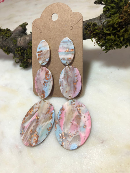 Southwest Sunset Three-Tiered Marbled Drop Earring, Oval