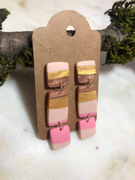 Neapolitan Three-Tiered Marbled Drop Earring