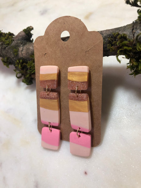 Neapolitan Three-Tiered Marbled Drop Earring