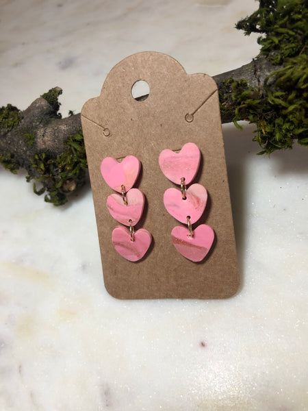 Strawberry Sorbet Three-Tiered Marbled Drop Earring, Heart