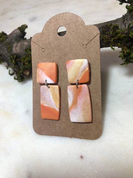 Orange Sorbet Marbled Drop Earring, Square/Rectangle