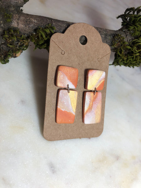 Orange Sorbet Marbled Drop Earring, Square/Rectangle